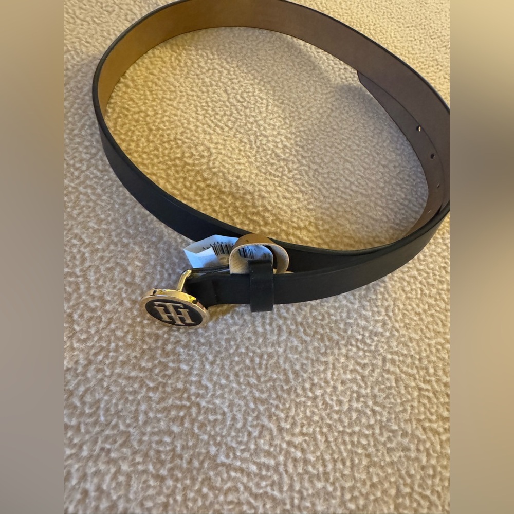 Tommy Hilfiger Black Belt with Gold Buckle